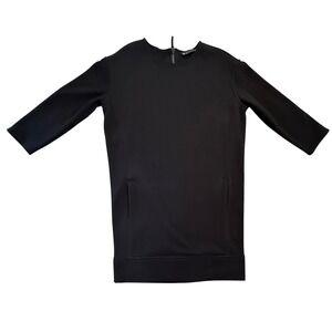 Athleta Black Scuba Knit Mini Dress Full Back Zip 3/4 Sleeve Pockets XS
